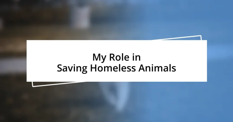 My Role in Saving Homeless Animals