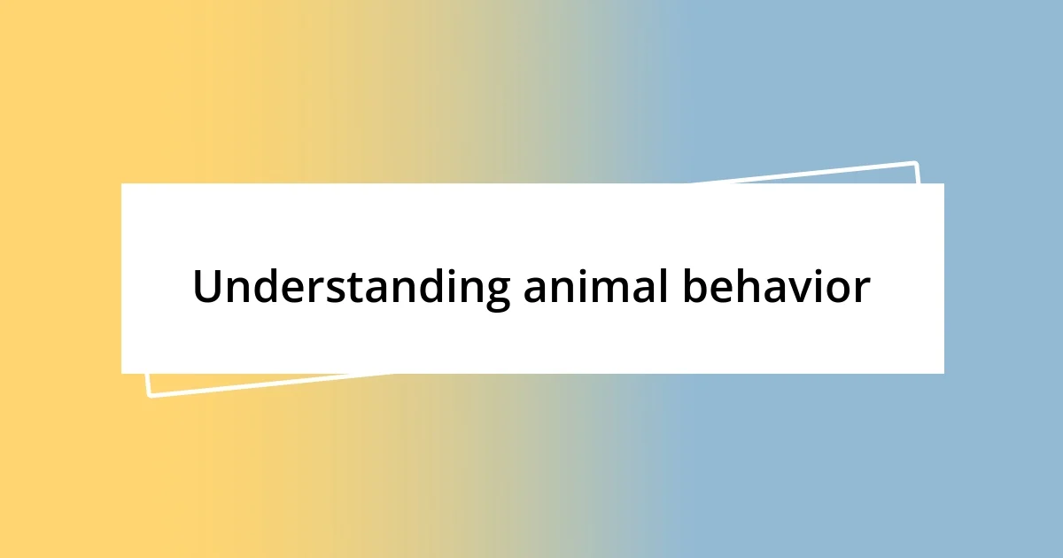 Understanding animal behavior