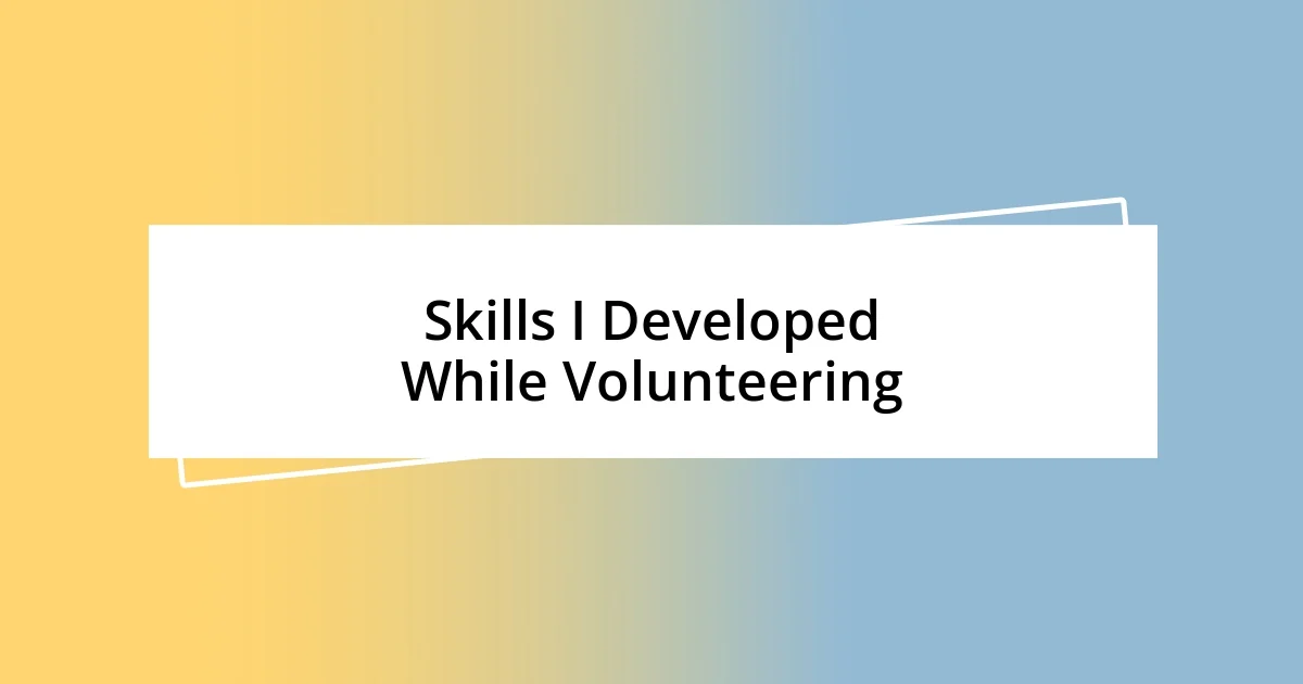 Skills I Developed While Volunteering